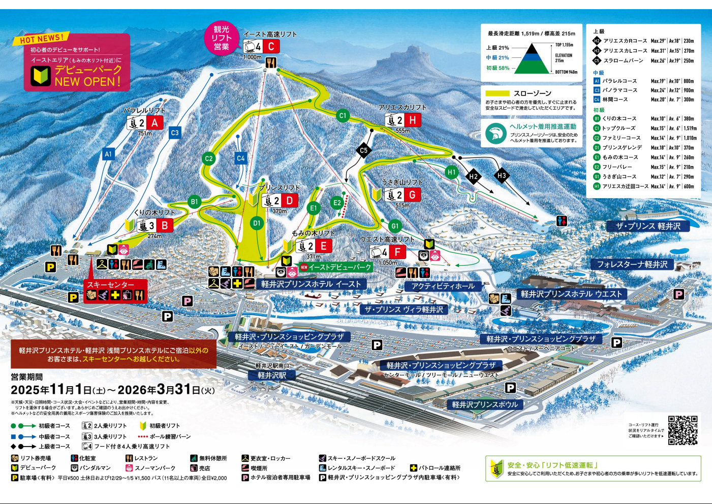 輕井澤王子滑雪場完整雪道地圖