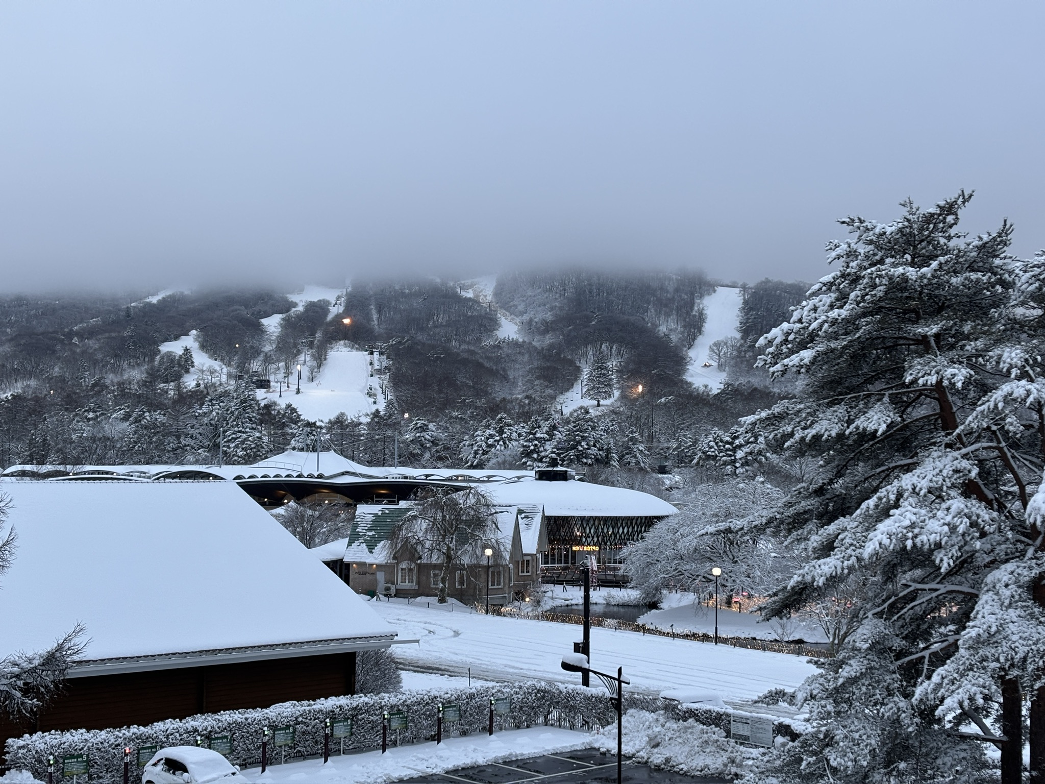 白雪覆蓋的輕井澤山林與滑雪場